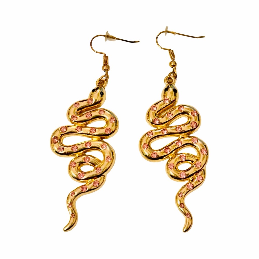 Gold and Pink Snake Earrings